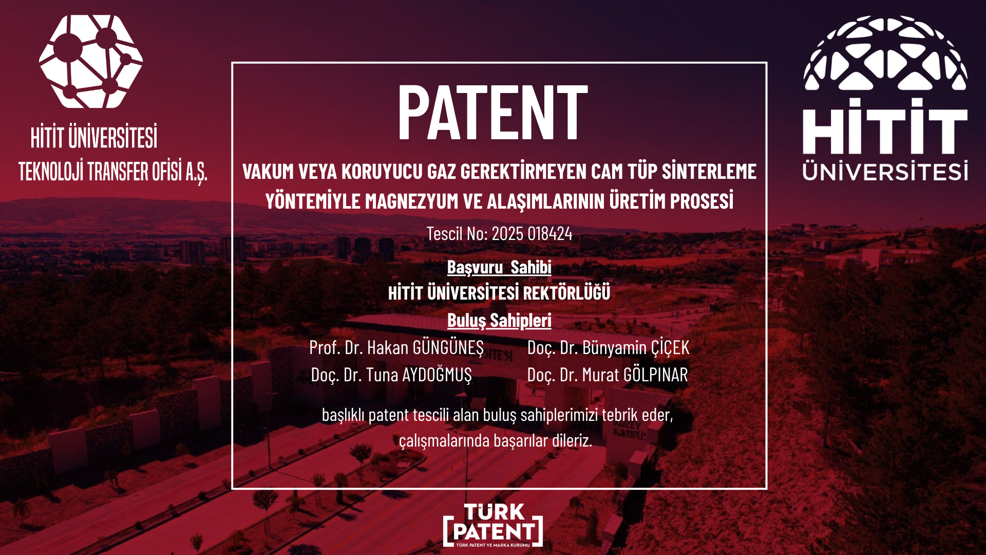  AKADEMİSYENLERİMİZDEN BİR PATENT BAŞARISI DAHA!